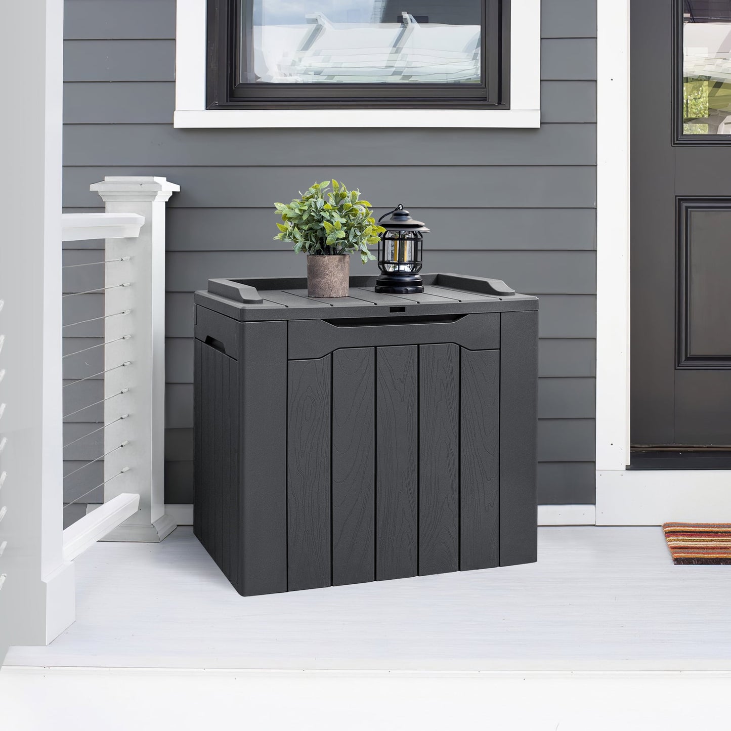 31 Gallon Outdoor Deck Box In Resin with Seat, Light Coffee
