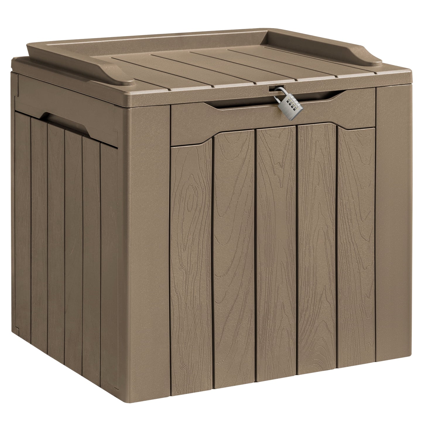 31 Gallon Outdoor Deck Box In Resin with Seat, Light Coffee