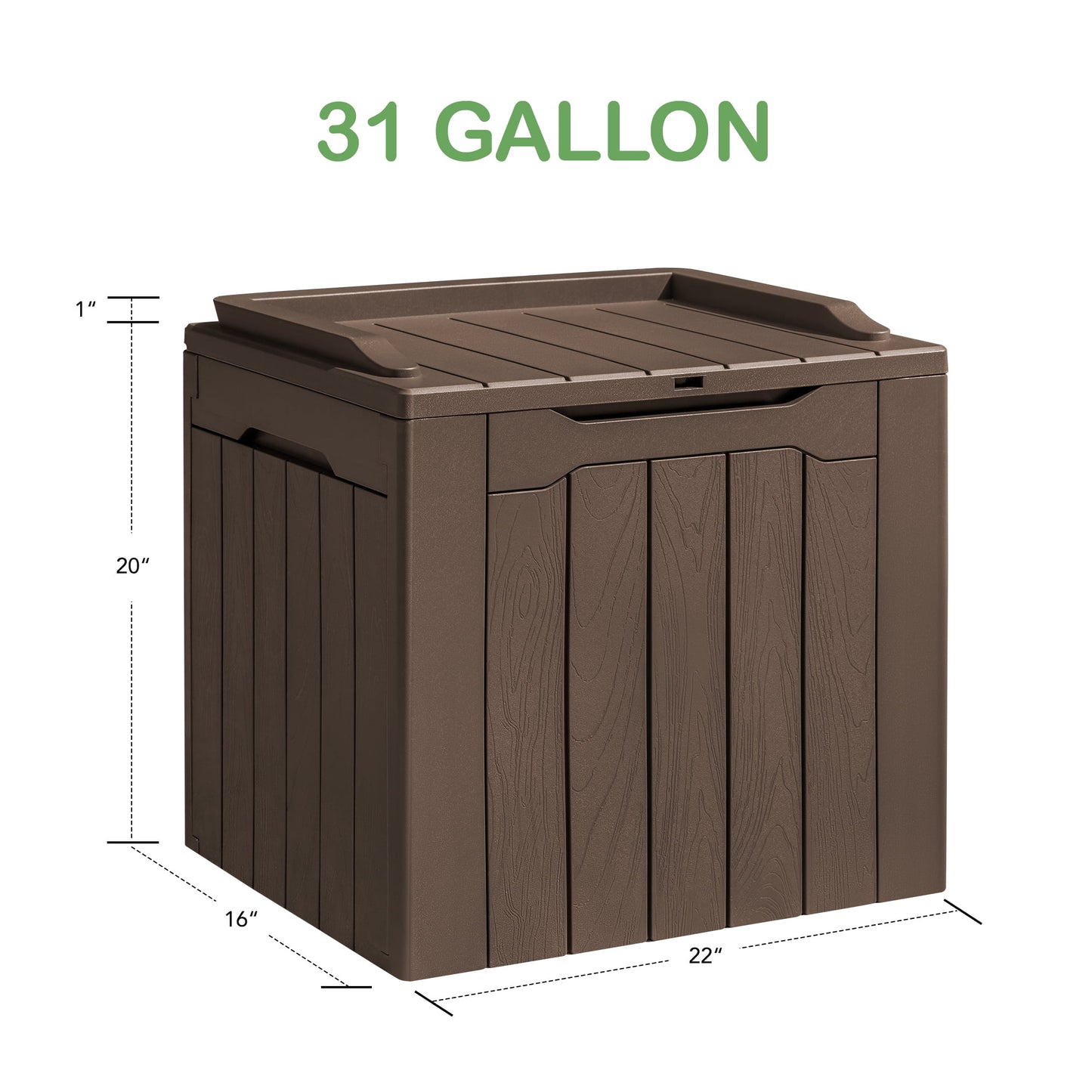 31 Gallon Outdoor Deck Box In Resin with Seat, Light Coffee