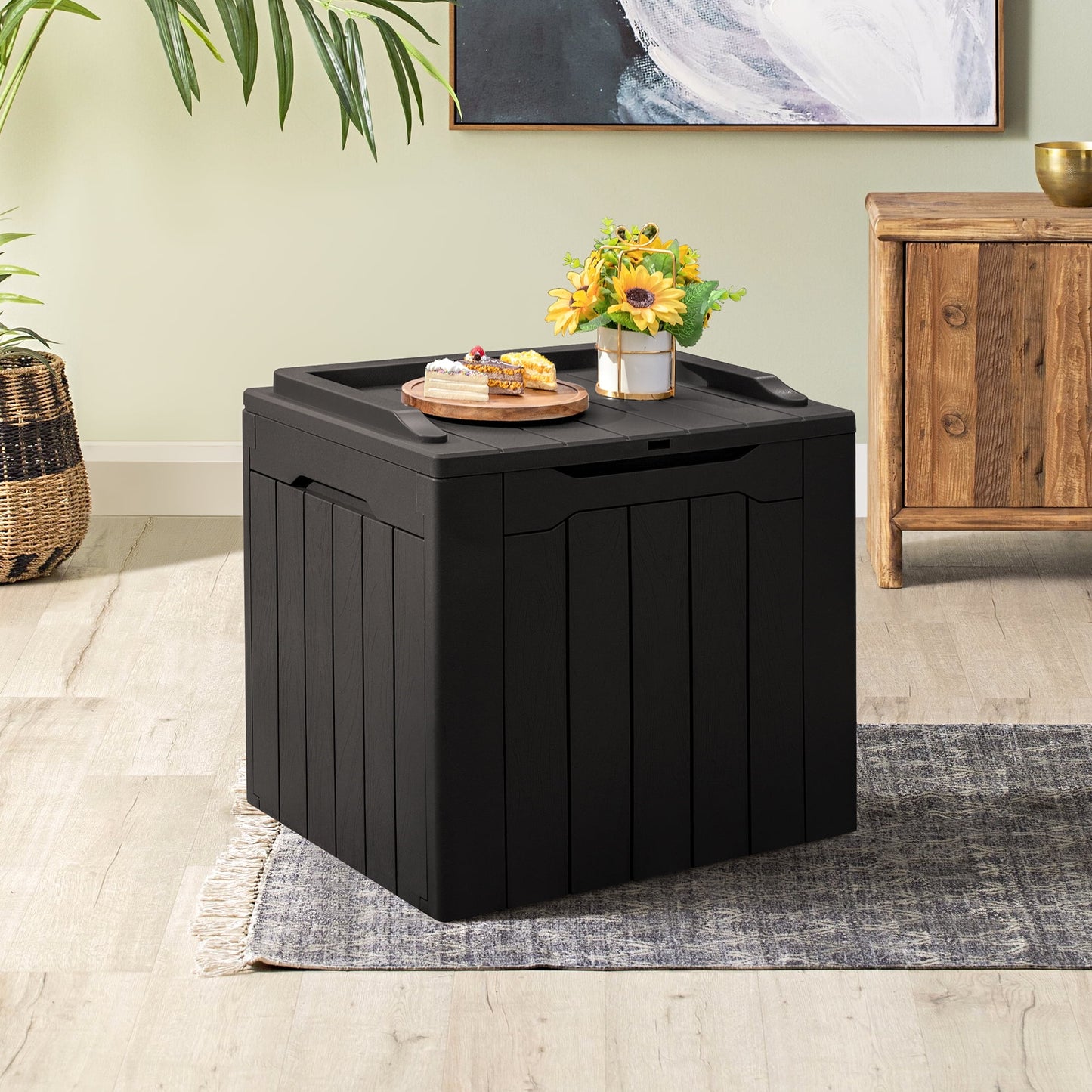 31 Gallon Outdoor Deck Box In Resin with Seat, Light Coffee