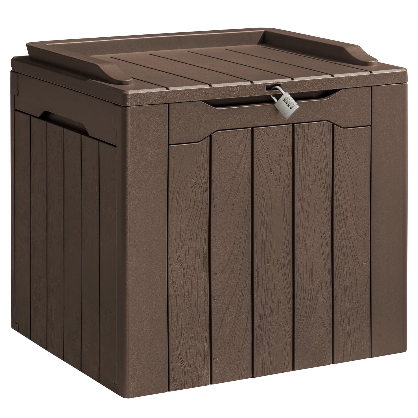 31 Gallon Outdoor Deck Box In Resin with Seat, Light Coffee