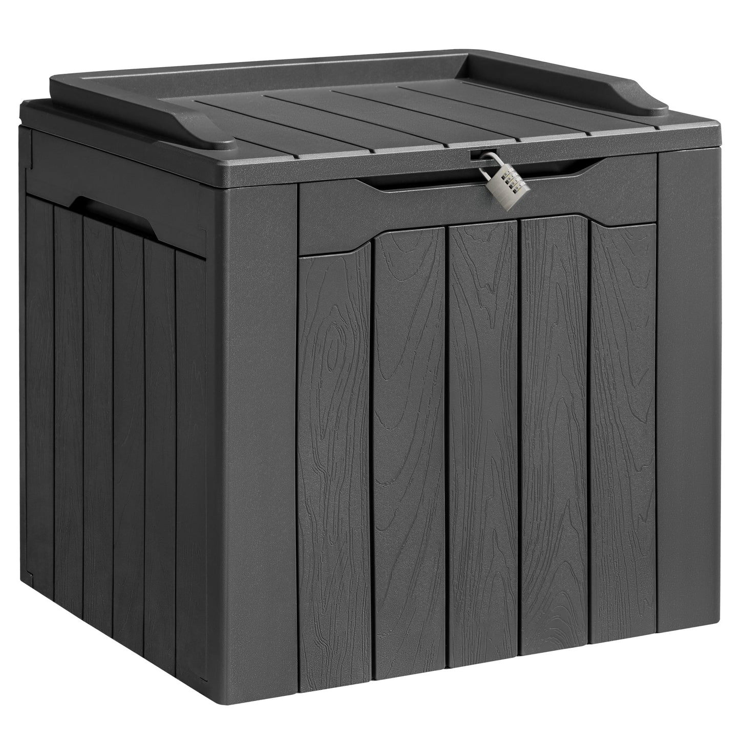31 Gallon Outdoor Deck Box In Resin with Seat, Light Coffee