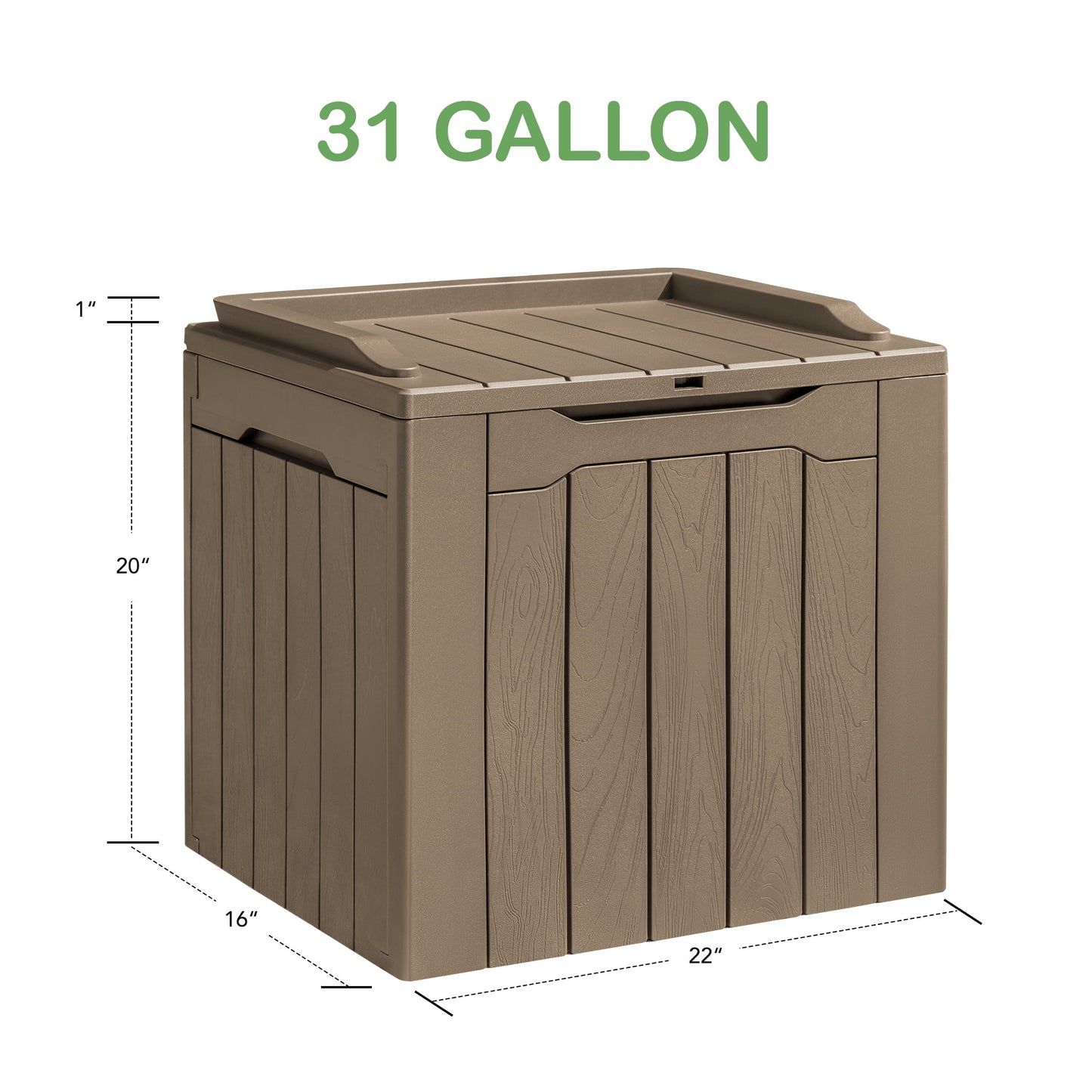 31 Gallon Outdoor Deck Box In Resin with Seat, Light Coffee